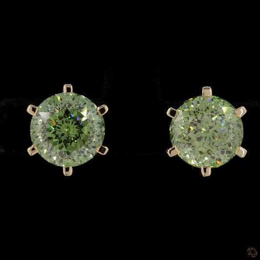 The Exquisite Yellow Gold Lab-Grown Green Diamond Stud Earrings