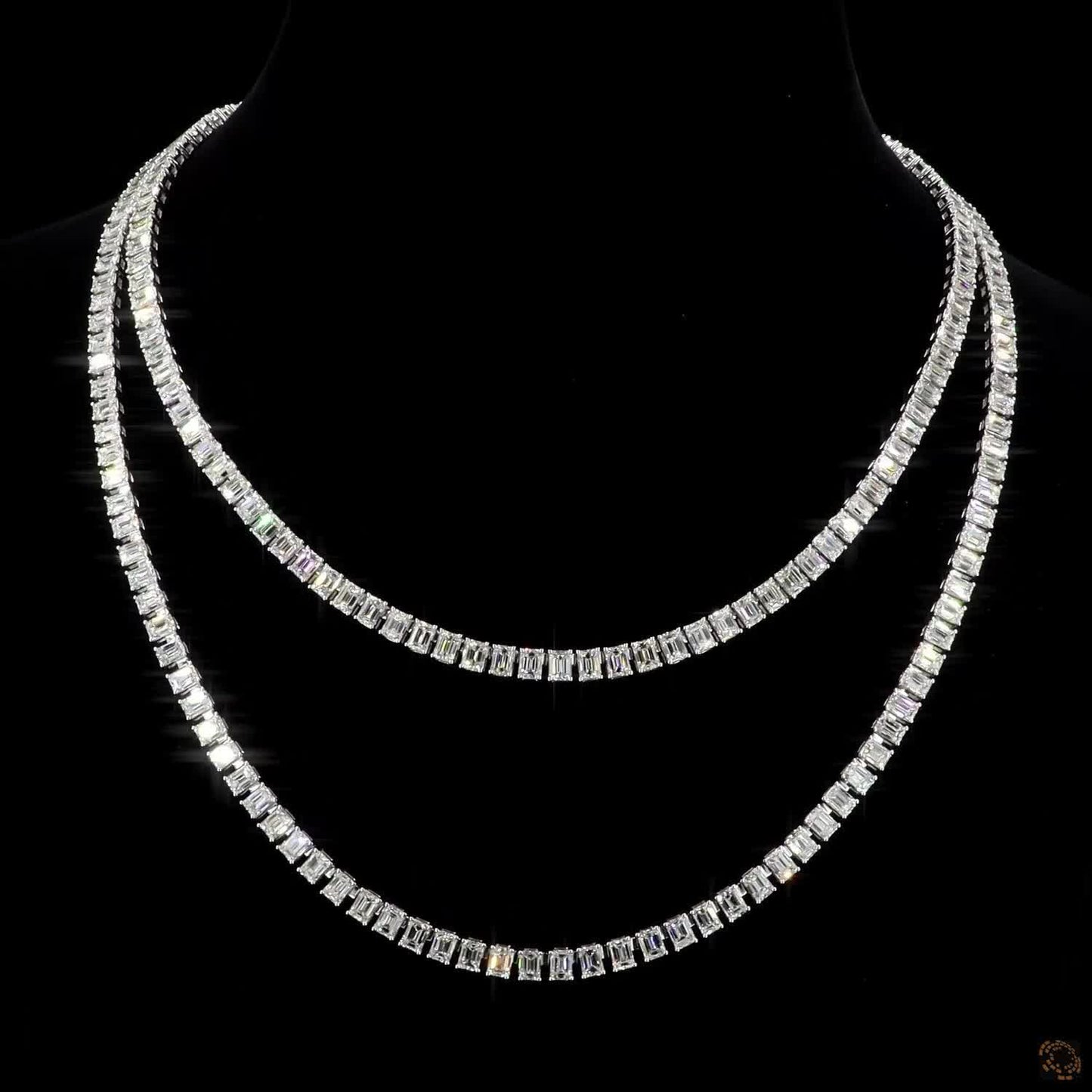 The Elara Necklace – Emerald Cut Lab Grown Diamond Tennis Necklace in White Gold