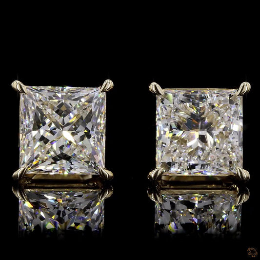 The Exquisite Yellow Gold Lab-Grown Princess Cut Diamond Stud Earrings