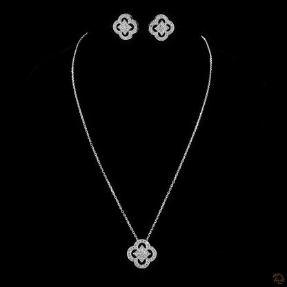 Celeste Clover Diamond Necklace & Earring Set in White Gold – Lab Grown Round Diamonds