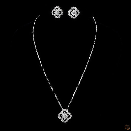 Celeste Clover Diamond Necklace & Earring Set in White Gold – Lab Grown Round Diamonds