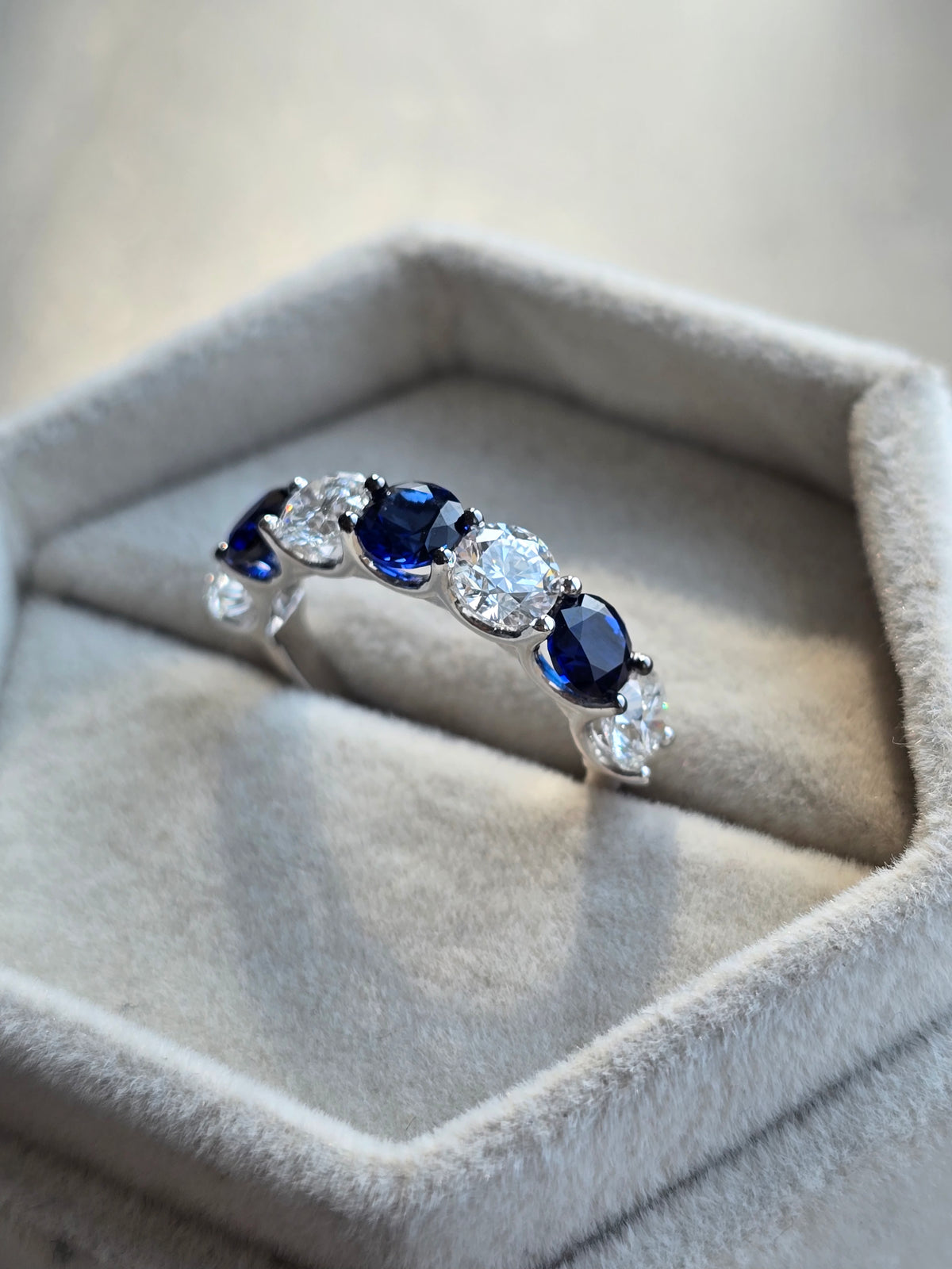 3.87 CTW Round Lab Grown Diamond & Sapphire Eternity Band Ring