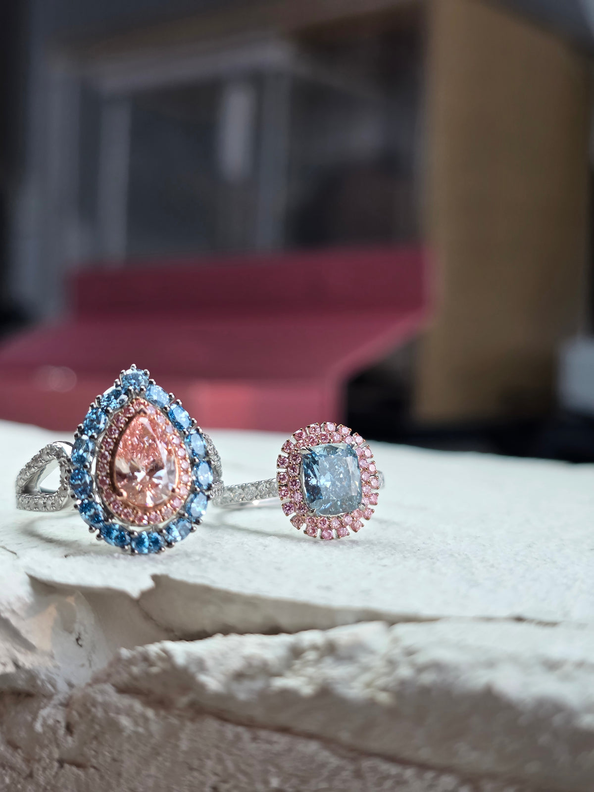 1.00 CT Square Cut Blue Diamond Halo Ring