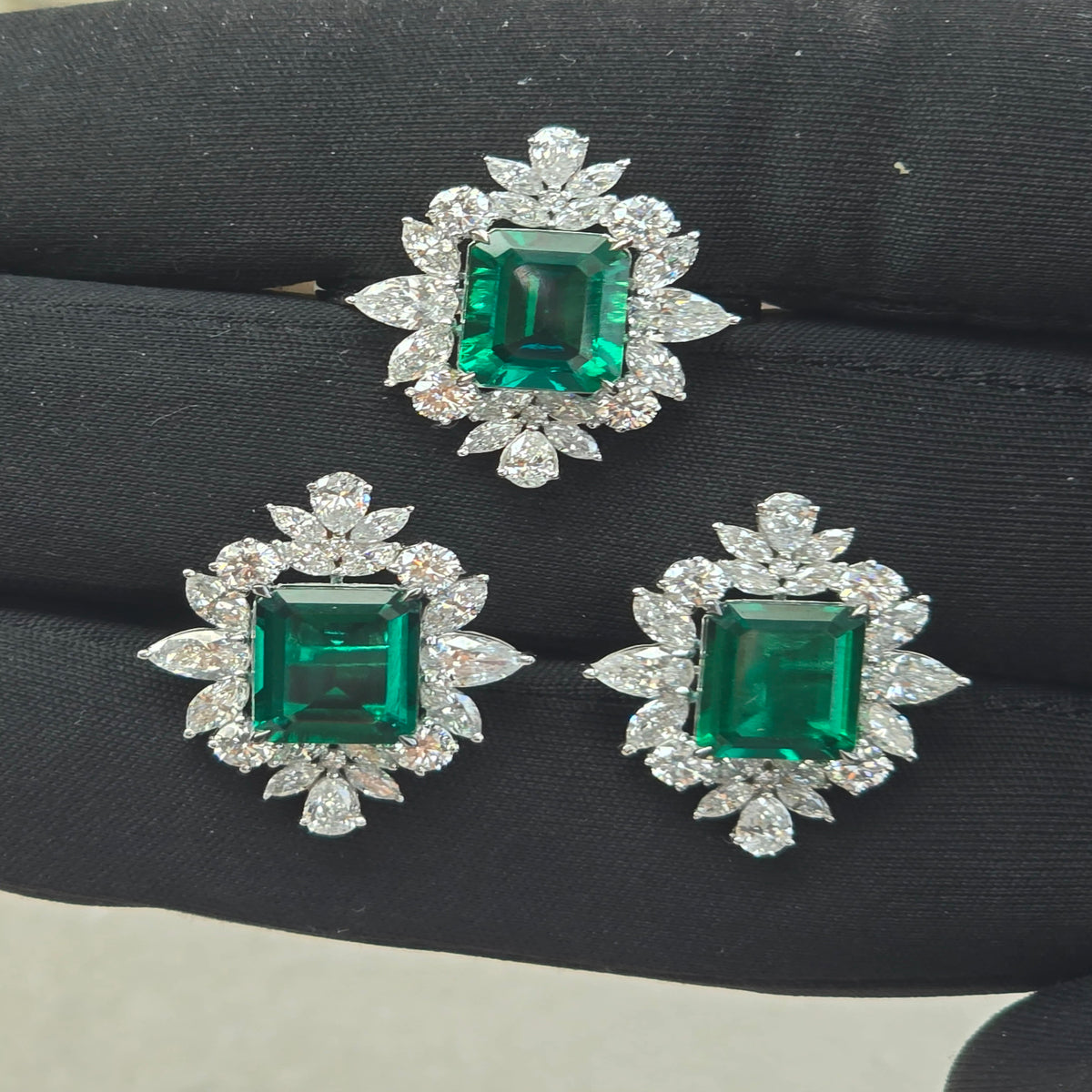 6.68 CTW Emerald Cut Lab Grown Diamond Floral Halo Stud Earrings