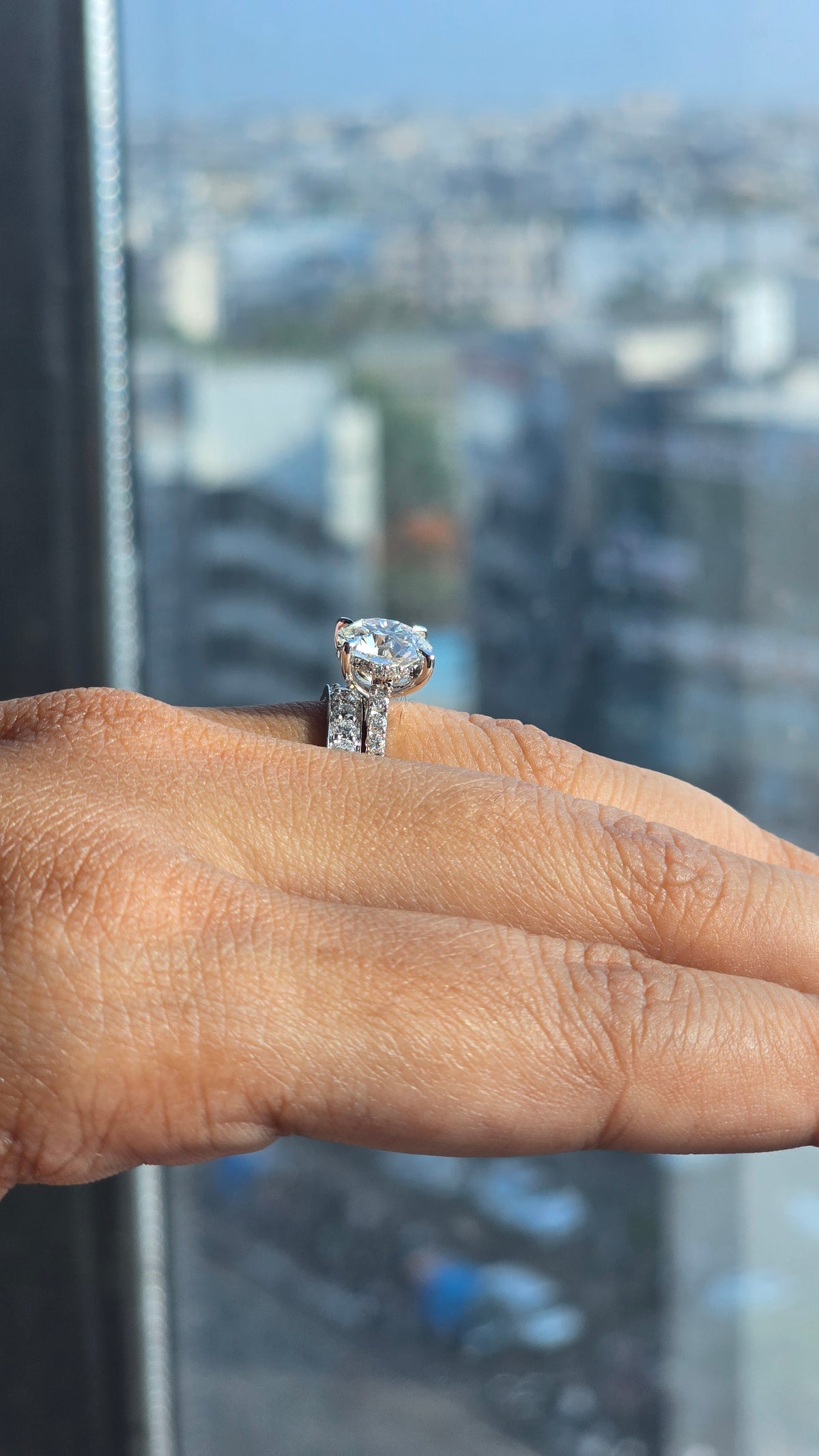 3.06 CT Natural Round Cut Diamond Pavé Solitaire Engagement Ring