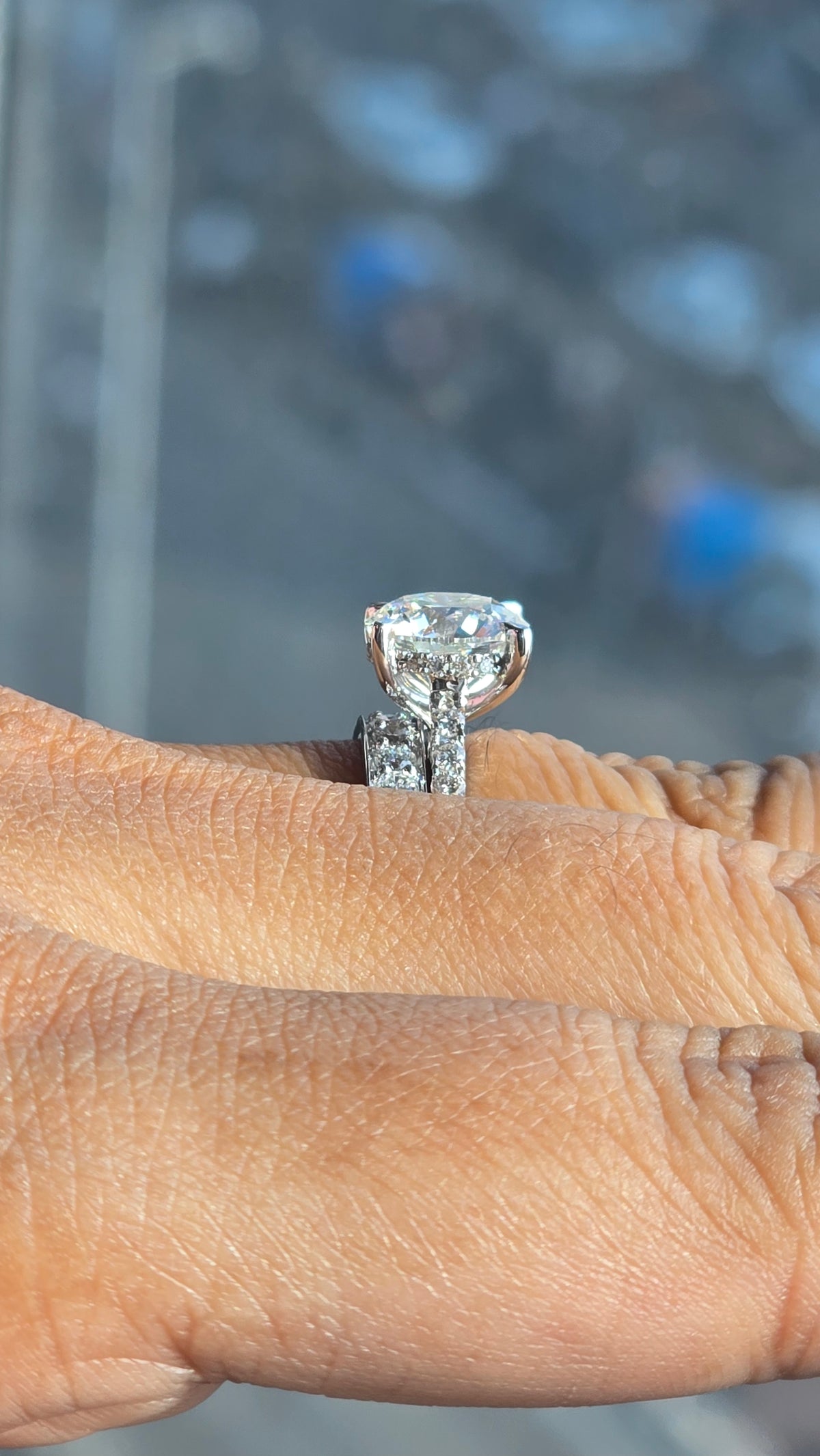 3.06 CT Natural Round Cut Diamond Pavé Solitaire Engagement Ring