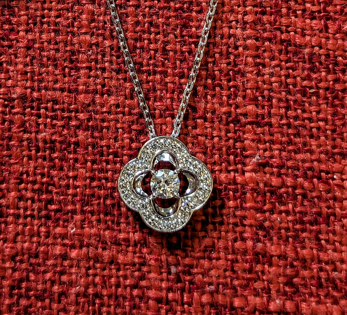 0.41 CT Round Cut Lab Grown Diamond Quatrefoil Pendant