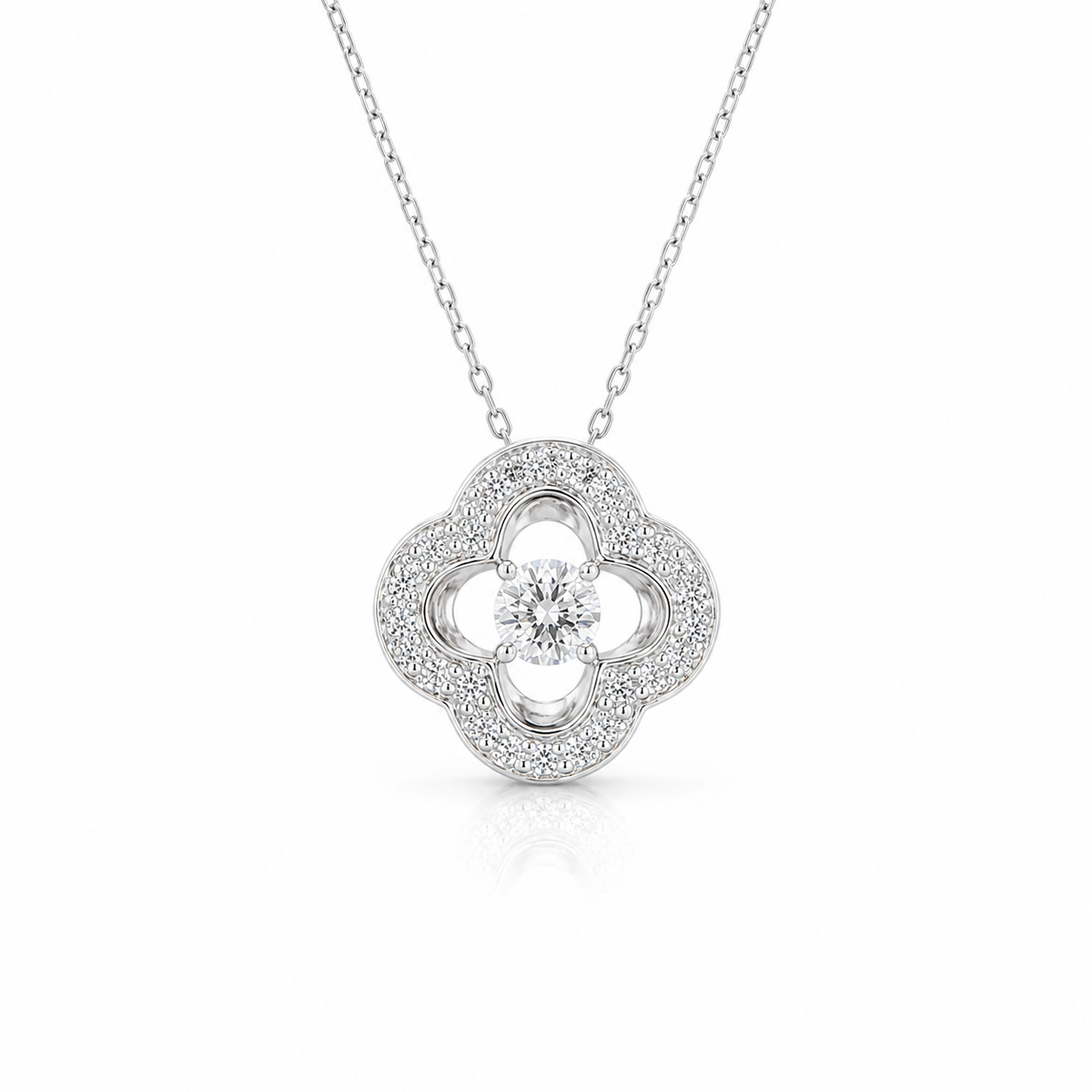 0.41 CT Round Cut Lab Grown Diamond Quatrefoil Pendant