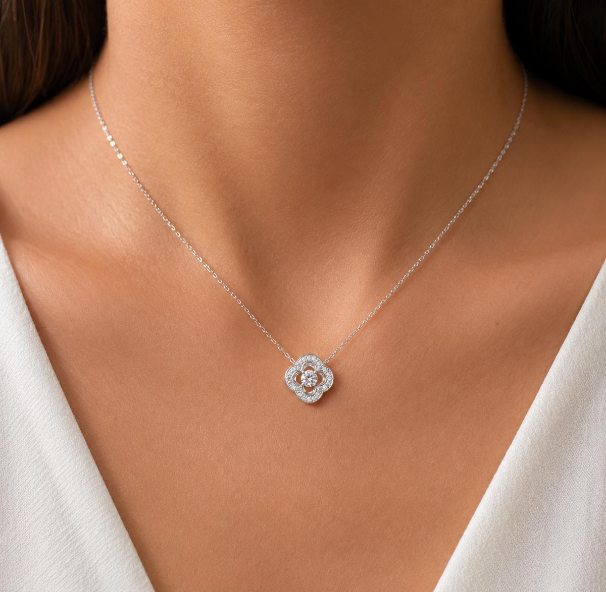 0.41 CT Round Cut Lab Grown Diamond Quatrefoil Pendant