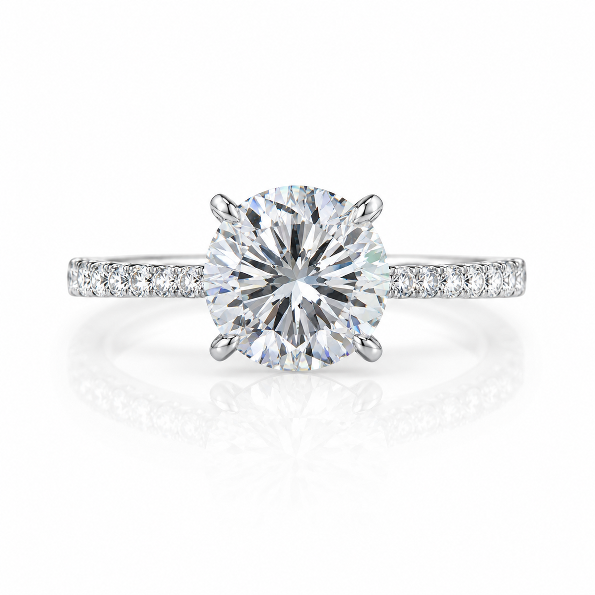 3.06 CT Natural Round Cut Diamond Pavé Solitaire Engagement Ring