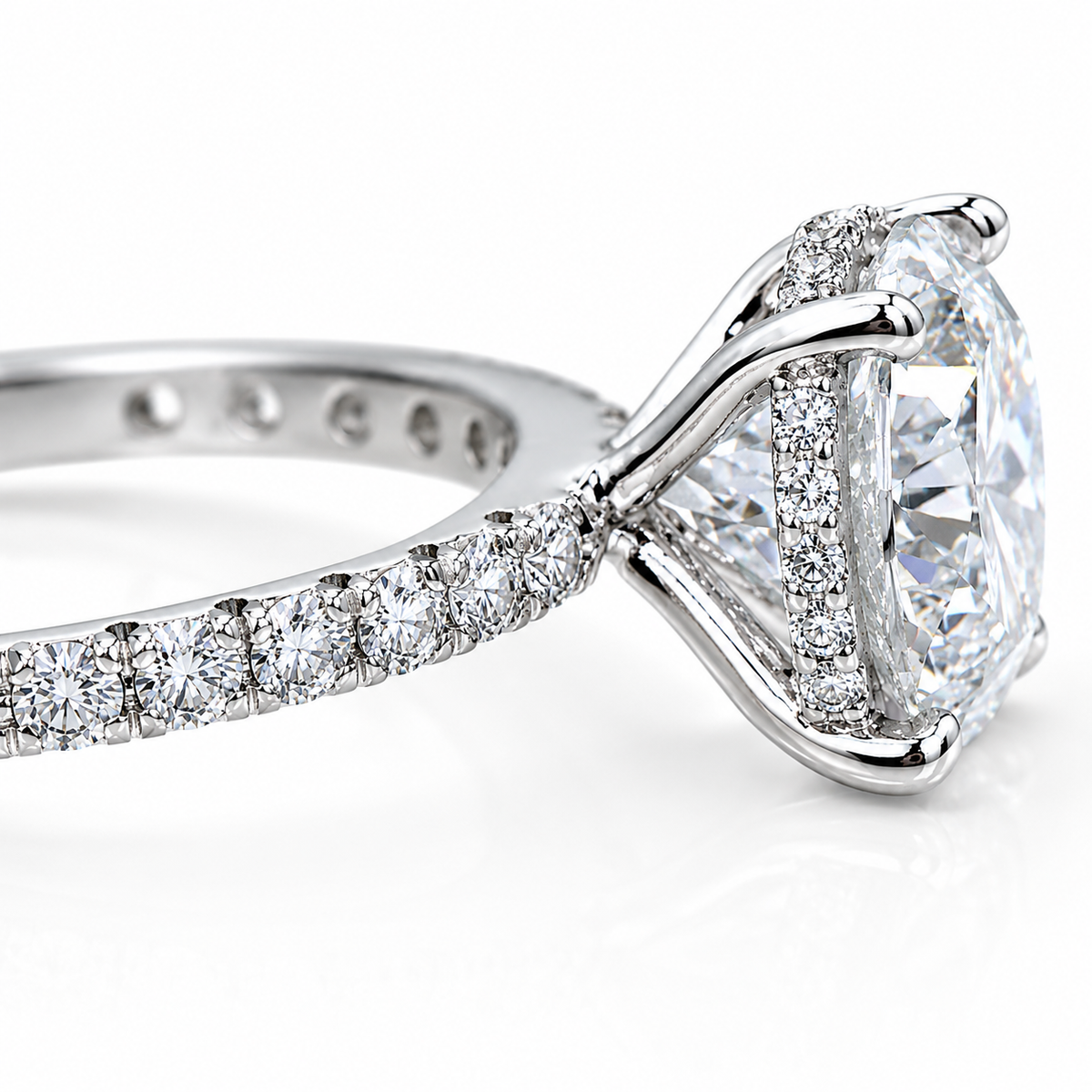 3.06 CT Natural Round Cut Diamond Pavé Solitaire Engagement Ring