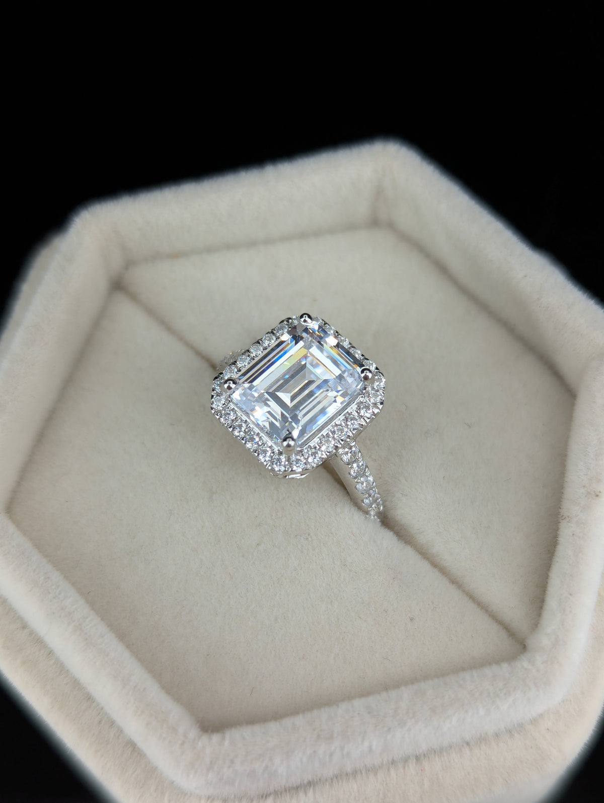 2.23 CT Emerald Cut Lab Grown Emerald & Diamond Halo Ring