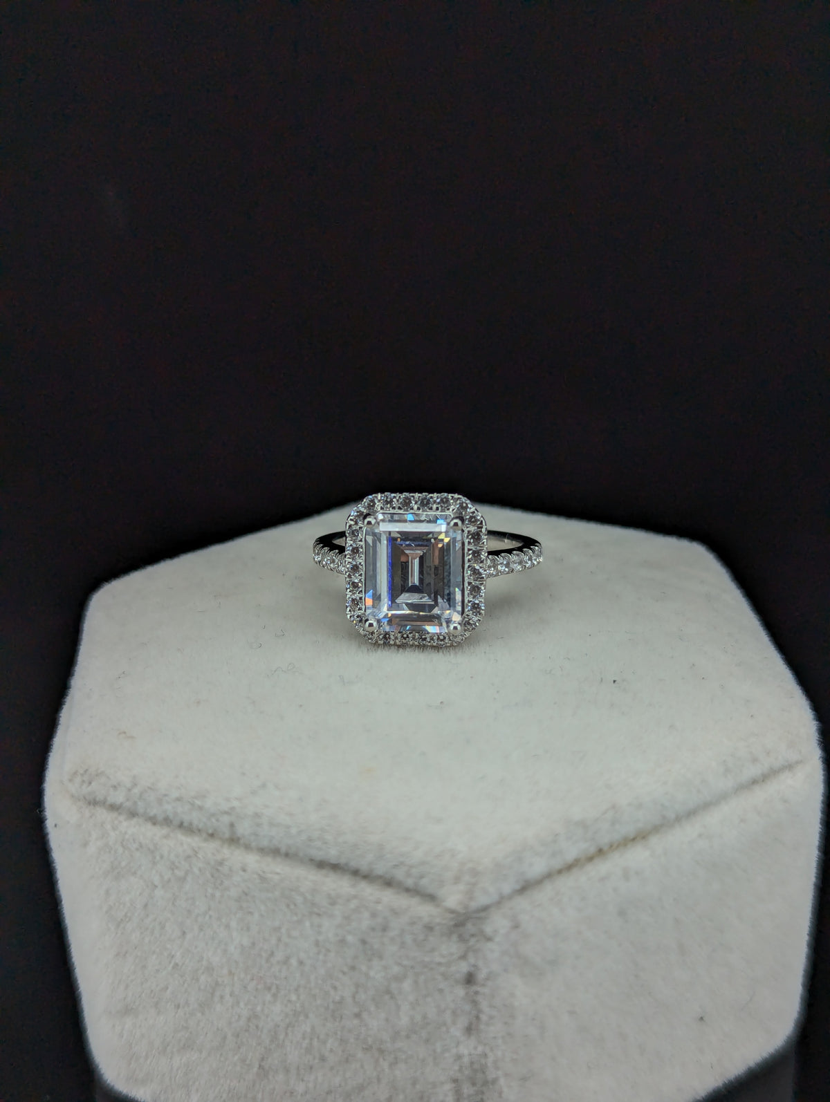 2.23 CT Emerald Cut Lab Grown Emerald & Diamond Halo Ring