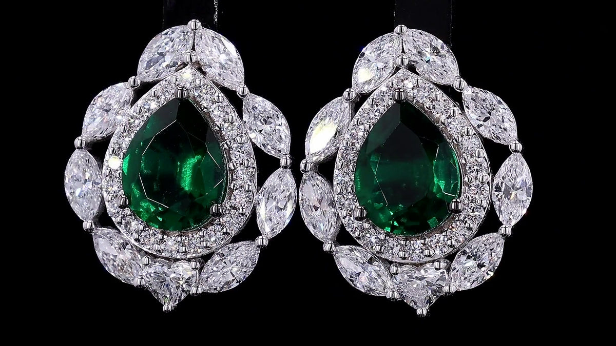 5.43 CTW Pear Cut Lab Grown Diamond Floral Halo Stud Earrings