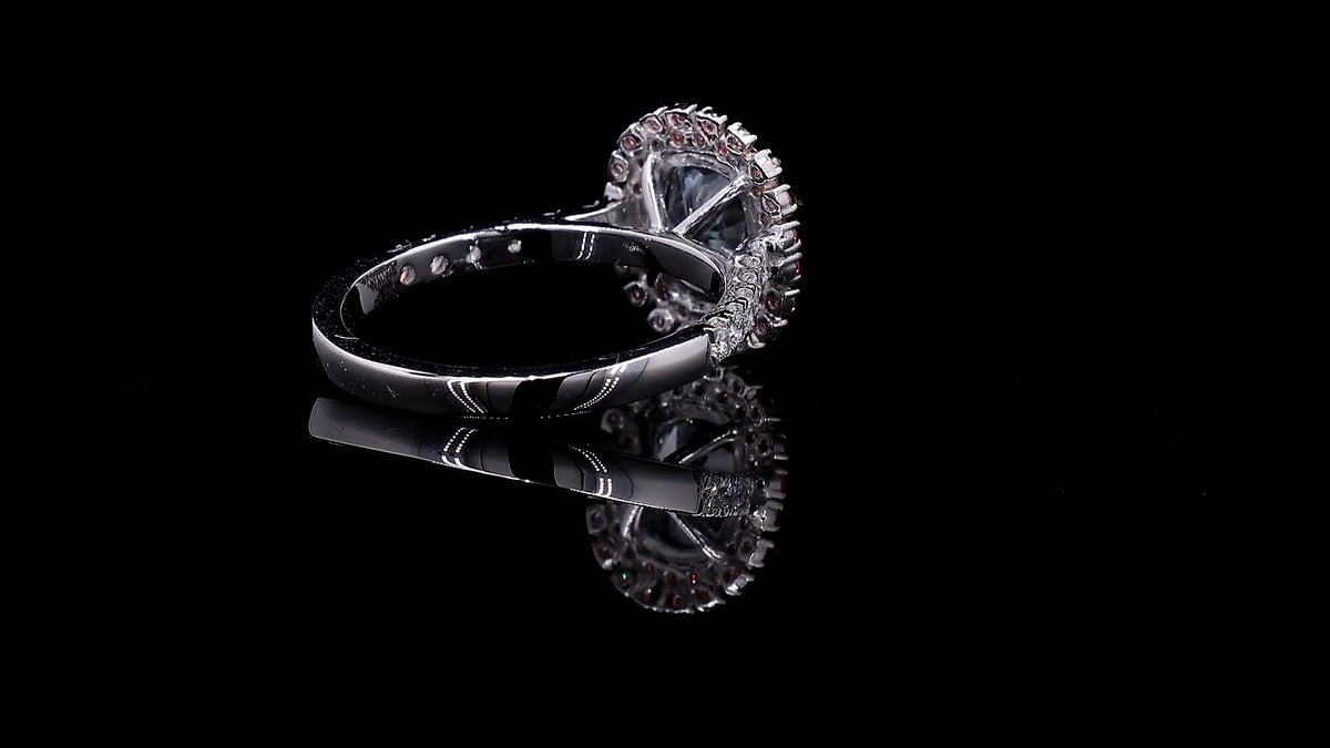 1.00 CT Square Cut Blue Diamond Halo Ring